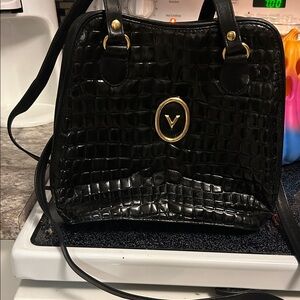 Chic Black Crocodile Pattern Shoulder Bag